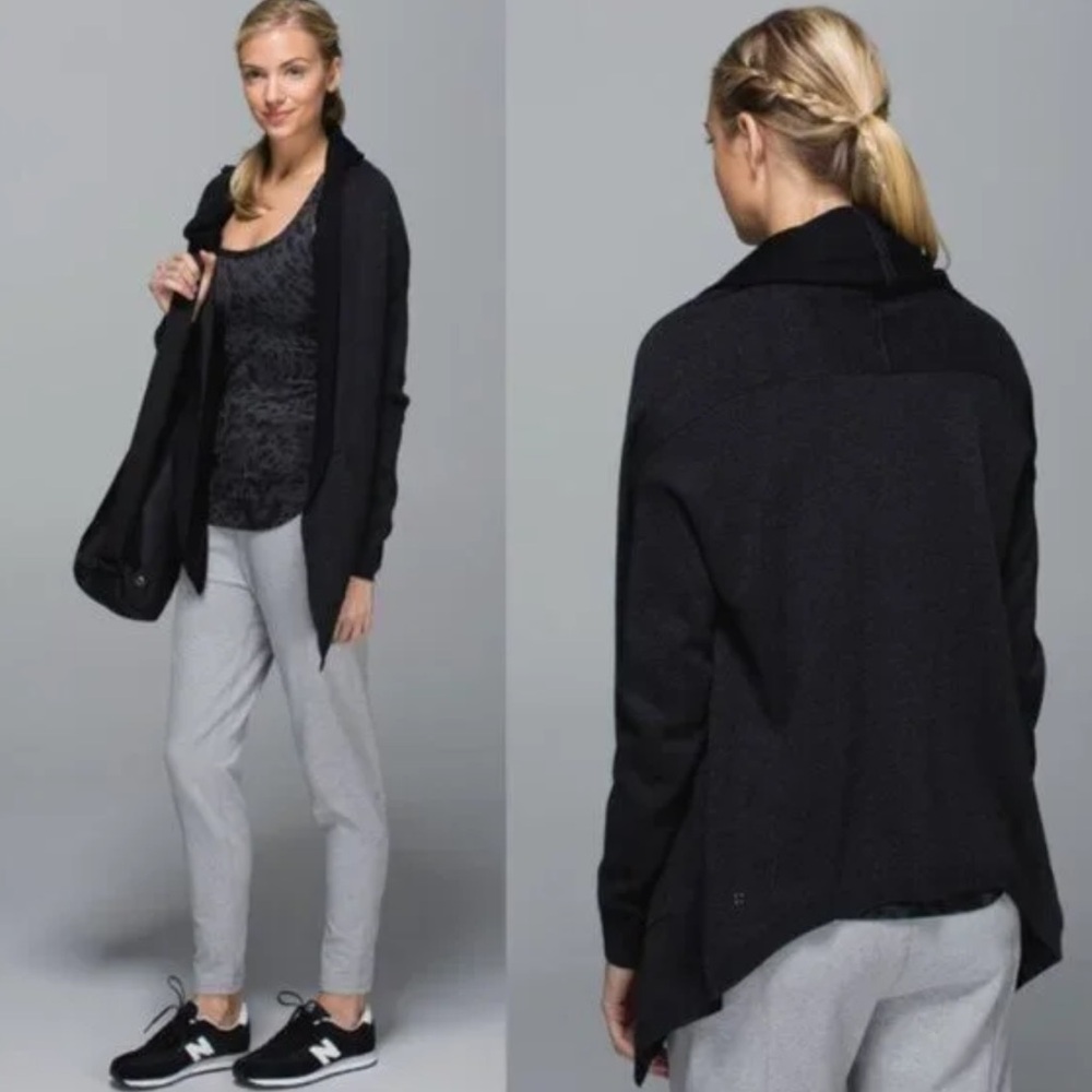 LULULEMON Cabin Yogi Wrap Open Cardigan Hooded Reversible Black/Heather Size S